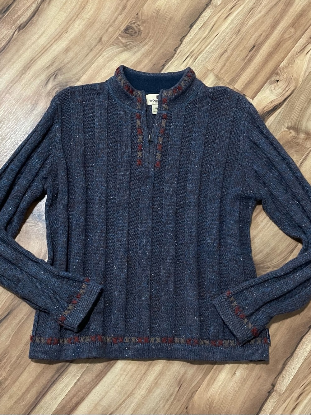 Vintage Woolrich Mock Neck Quarter Zip Sweater Indigo Blue Ribbed Cabincore S